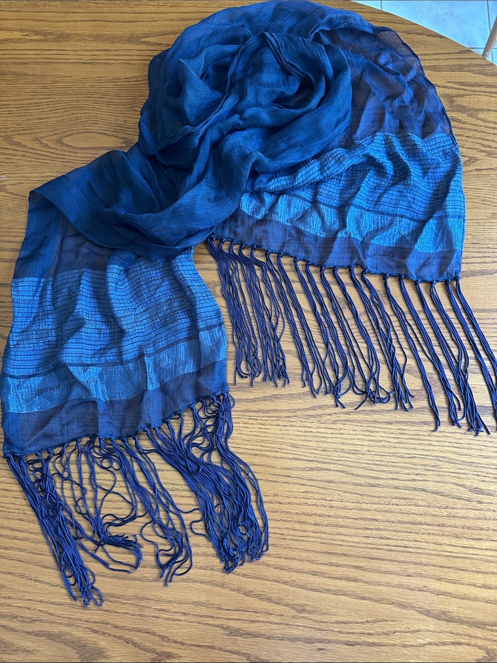 Lightweight Navy Blue Fringe Women's Scarf